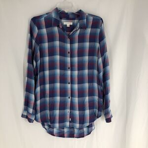 Treasure and Bond Top Plaid Blue/Purple Blouse Shirt Size Large